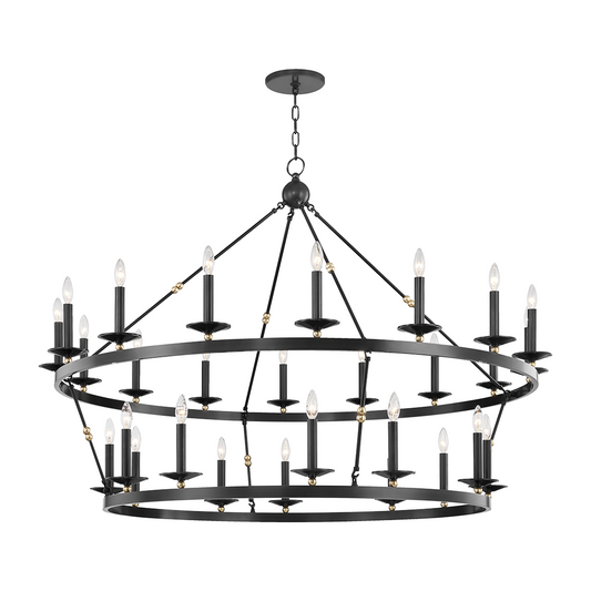 28-Light Wagon-Wheel Chandelier / Aged Old Bronze