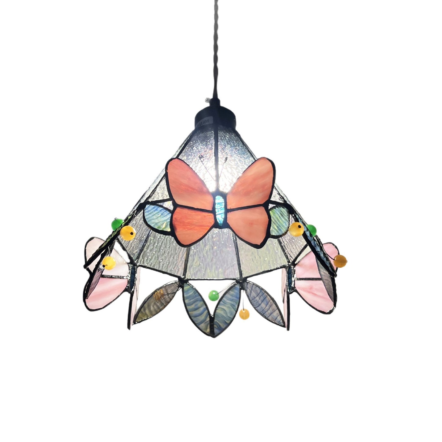 Handmade Floral Glass Pendant Light / Pink little flower / 20cm