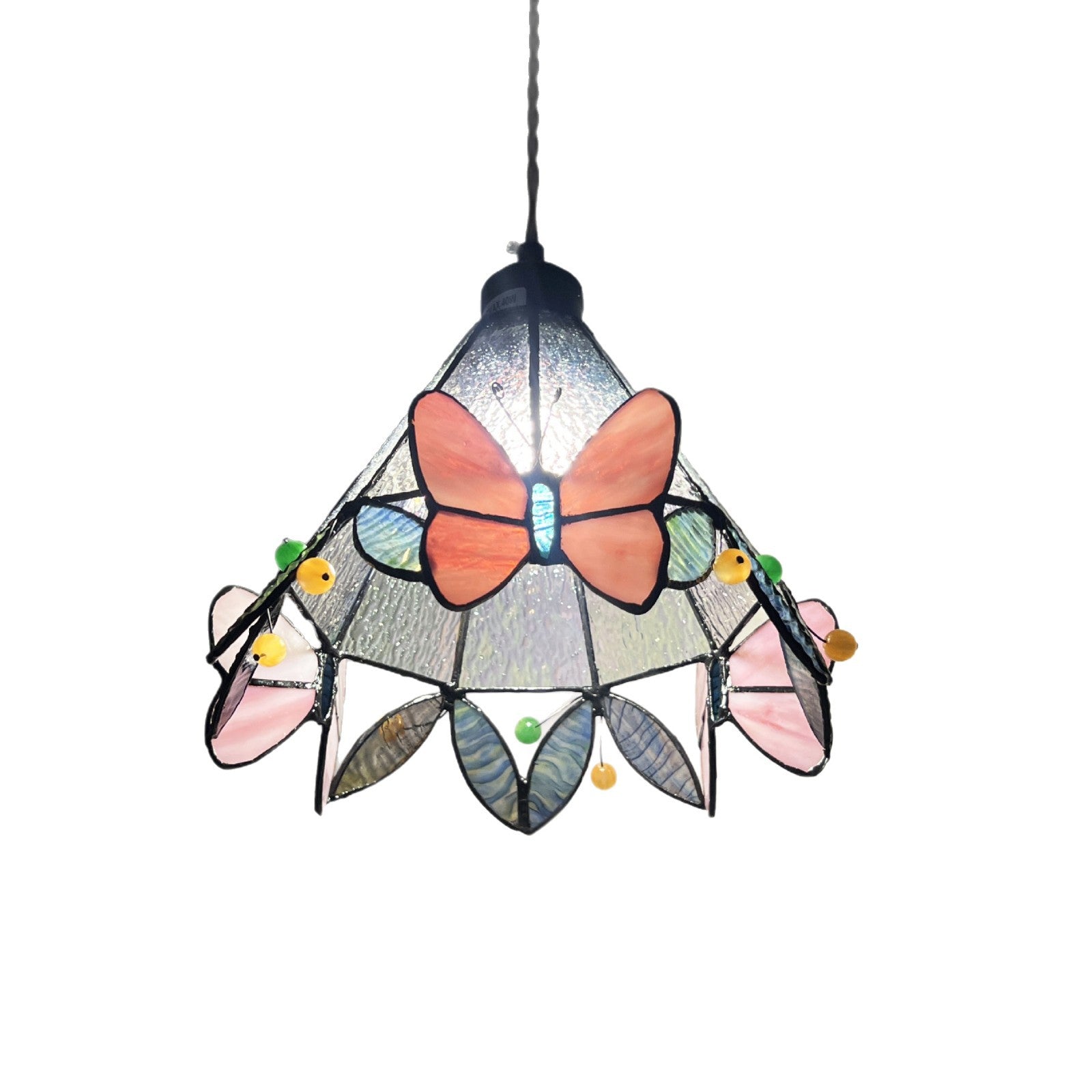 Handmade Floral Glass Pendant Light / Pink little flower / 20cm
