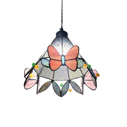 Handmade Floral Glass Pendant Light / Pink little flower / 20cm
