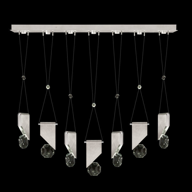 7-Drop Crystal LED Linear Pendant / Brushed Silver