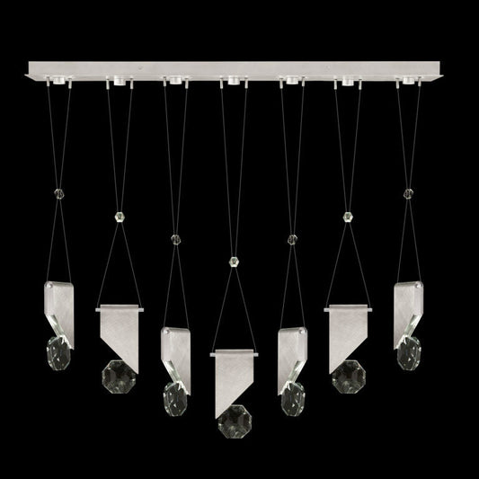 7-Drop Crystal LED Linear Pendant / Brushed Silver