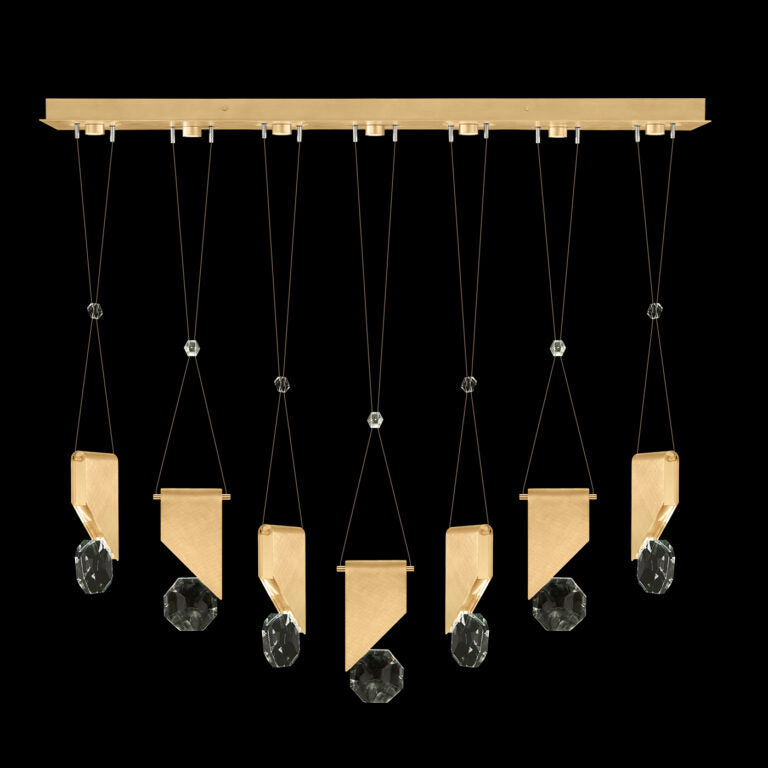 7-Drop Crystal LED Linear Pendant / Gold
