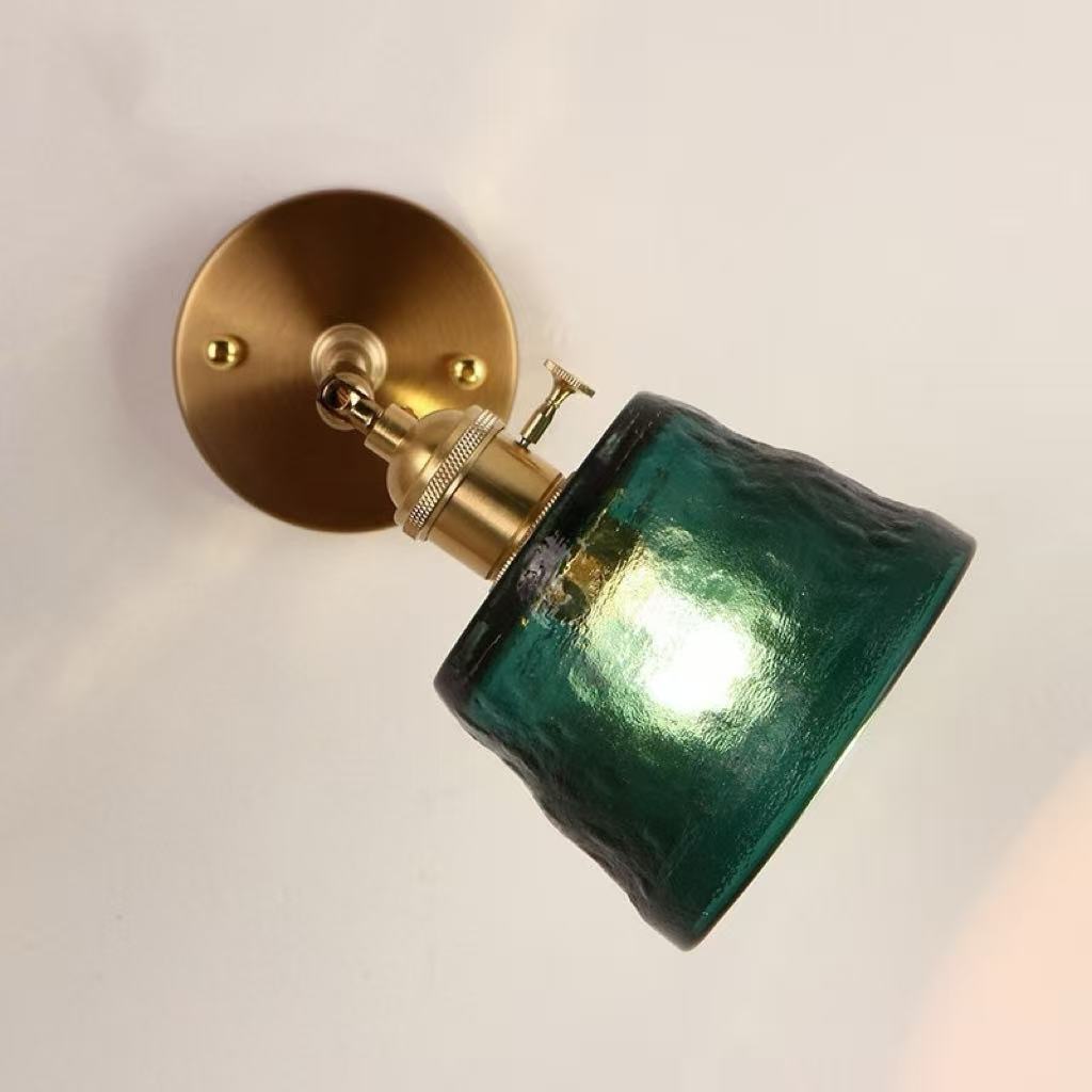 Hammered Glass Brass Wall Light / With LED4W Warm Light / Brown Hammered Brass Wall Lamp