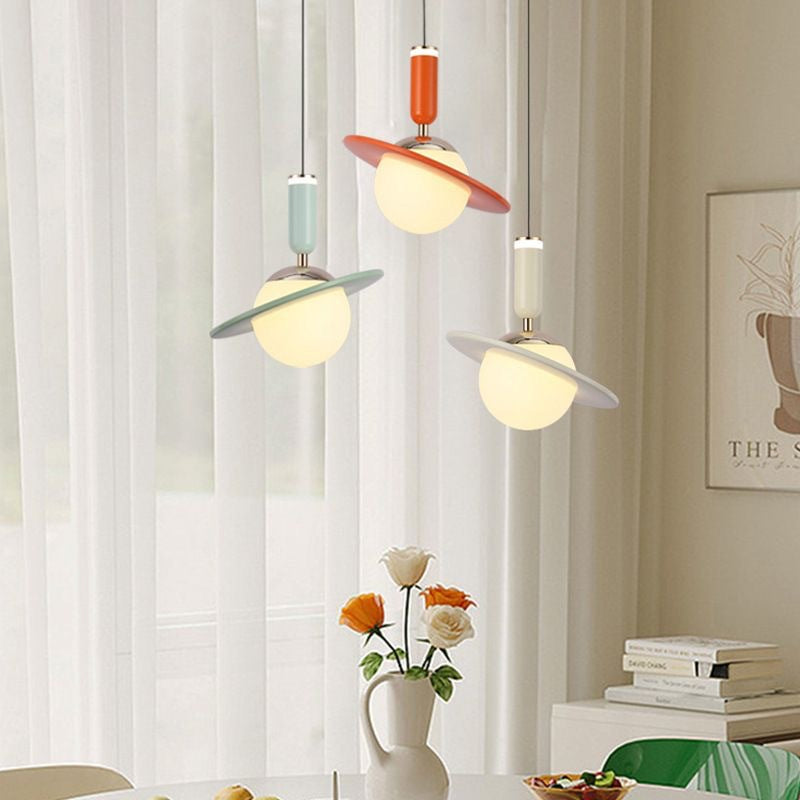 Colourful Single-Head LED Pendant Light / Warm Light / Lifting Orange