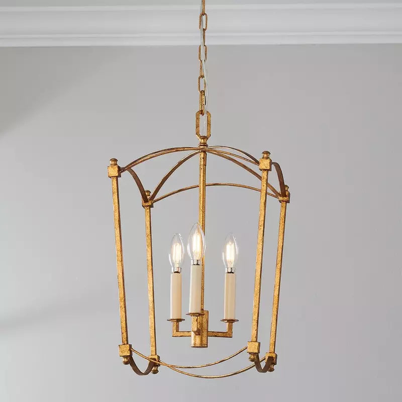 4-Light Iron Stairwell Pendant Light / 4 Heads Gold / 4W Warm Light