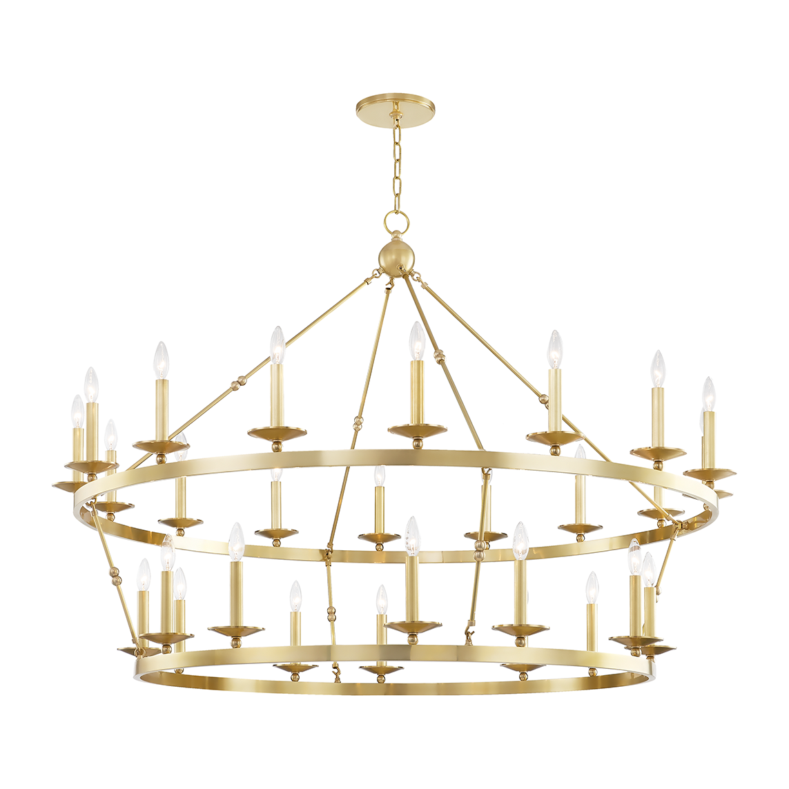 28-Light Wagon-Wheel Chandelier / Aged Brass