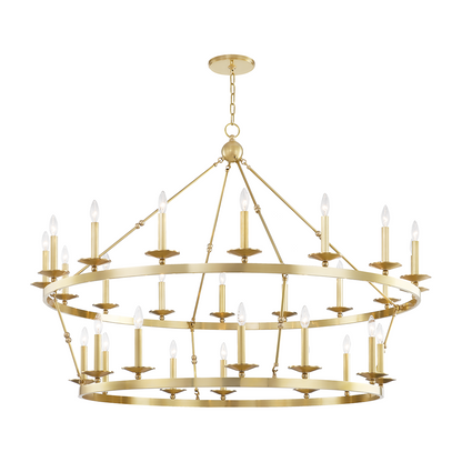 28-Light Wagon-Wheel Chandelier / Aged Brass