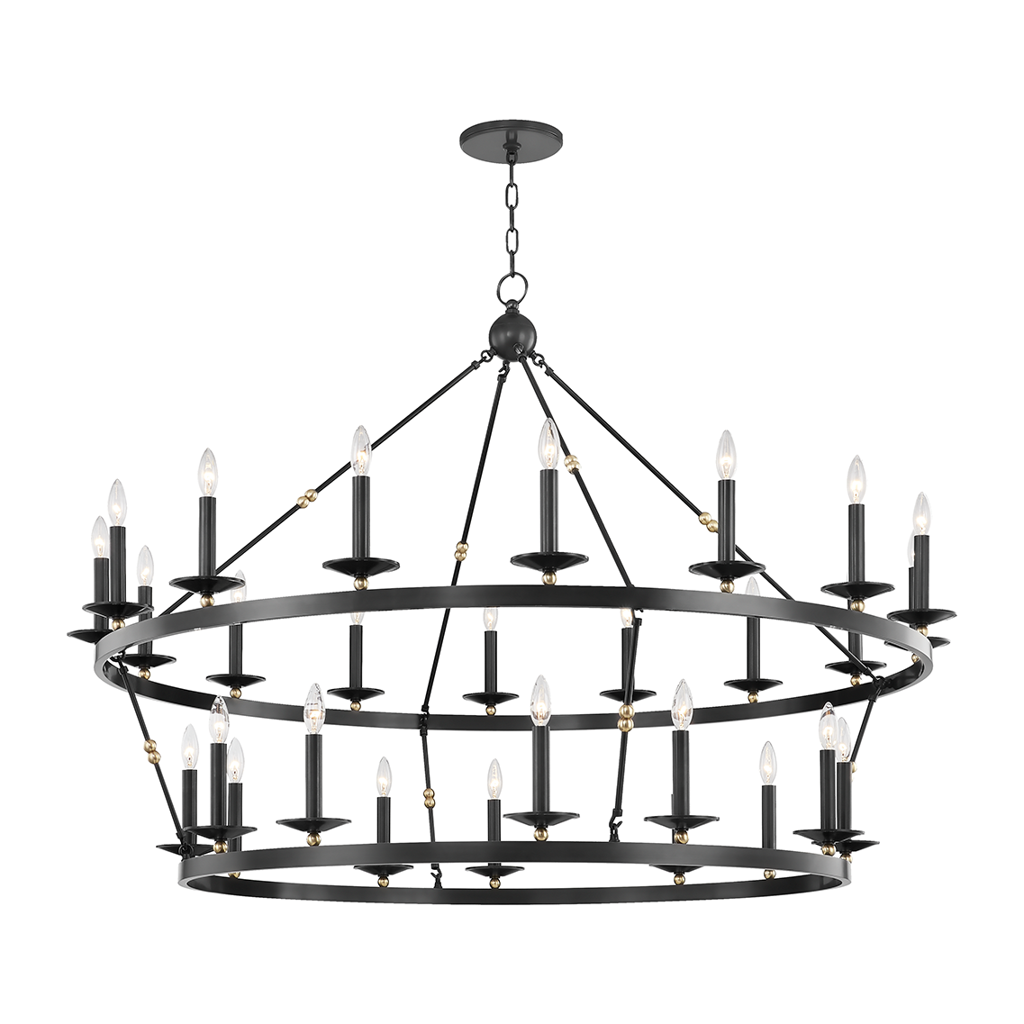 28-Light Wagon-Wheel Chandelier / Aged Old Bronze