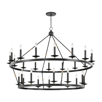 28-Light Wagon-Wheel Chandelier / Aged Old Bronze