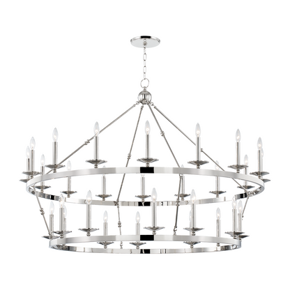 28-Light Wagon-Wheel Chandelier / Polished Nickel