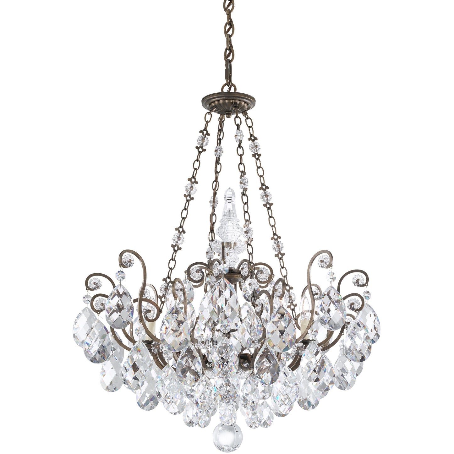 Baroque Open-Frame Crystal Pendant Light / Heirloom Gold / Clear Crystals From Swarovski