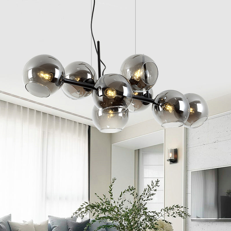 8-Light Nordic Glass Chandelier / Gold grey / White light
