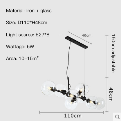8-Light Nordic Glass Chandelier / Black Transparent / Warm light