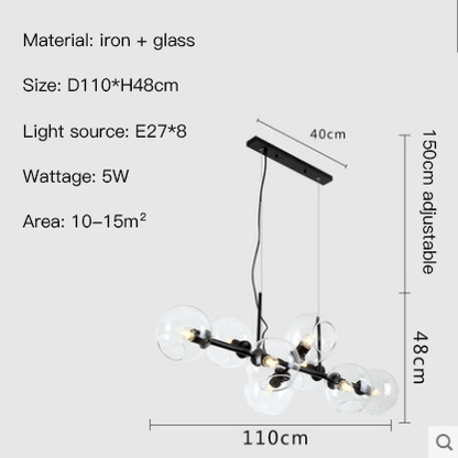 8-Light Nordic Glass Chandelier / Black Transparent / Warm light