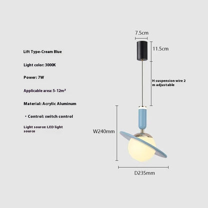 Colourful Single-Head LED Pendant Light / Three Colors / Lifting Blue