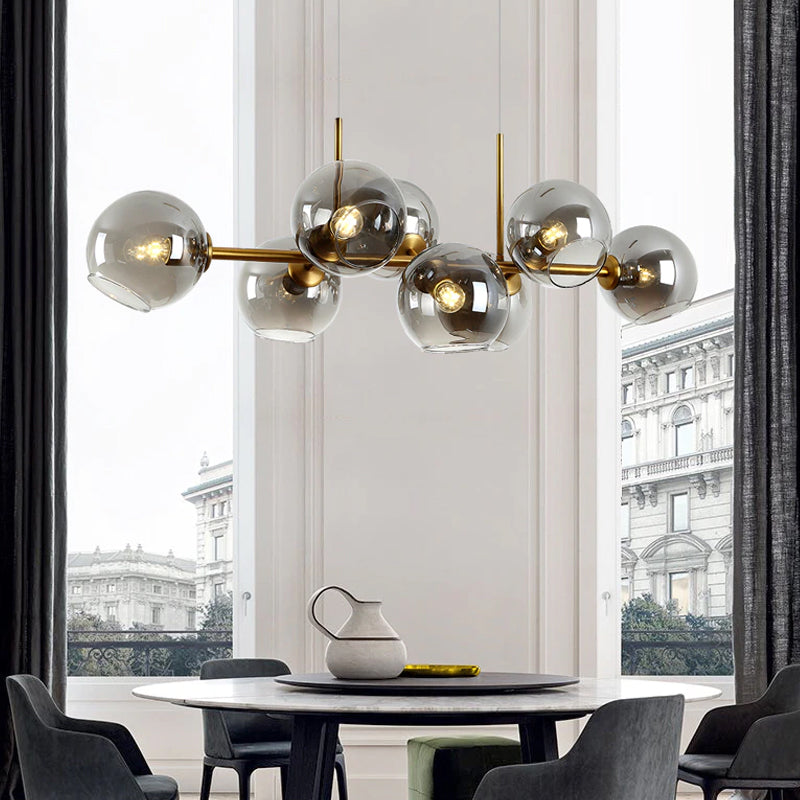 8-Light Nordic Glass Chandelier / Gold grey / Warm light