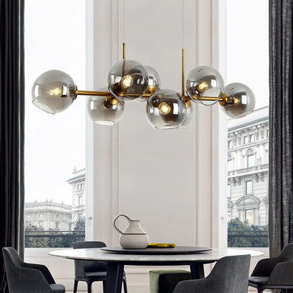 8-Light Nordic Glass Chandelier / Gold grey / Warm light