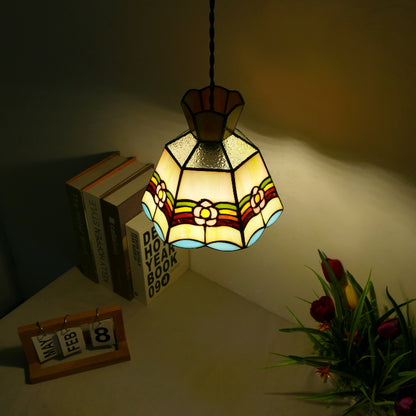 Handmade Floral Glass Pendant Light / Pink tulip / 20cm
