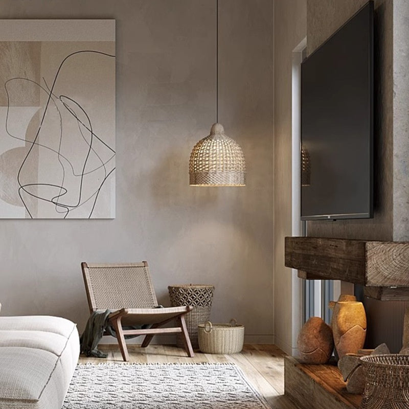 Modern Woven Rattan Pendant Light / Diameter 45cm