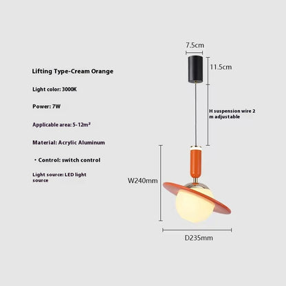 Colourful Single-Head LED Pendant Light / Three Colors / Lifting Style White