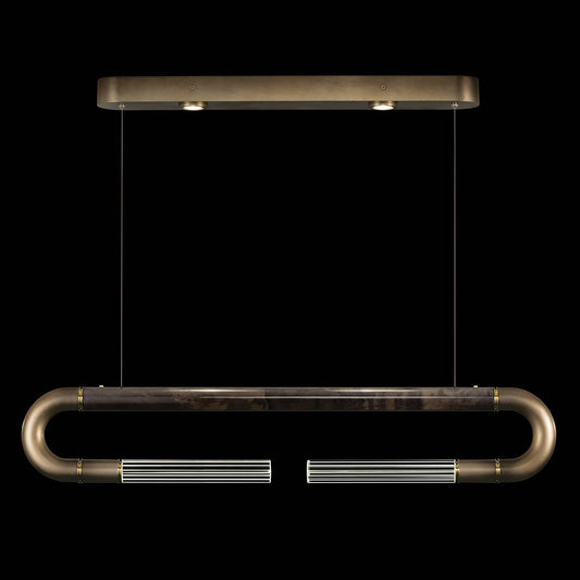 52-Inch Curved Linear Pendant Light / Ombre Bronze/Charcoal / Brass