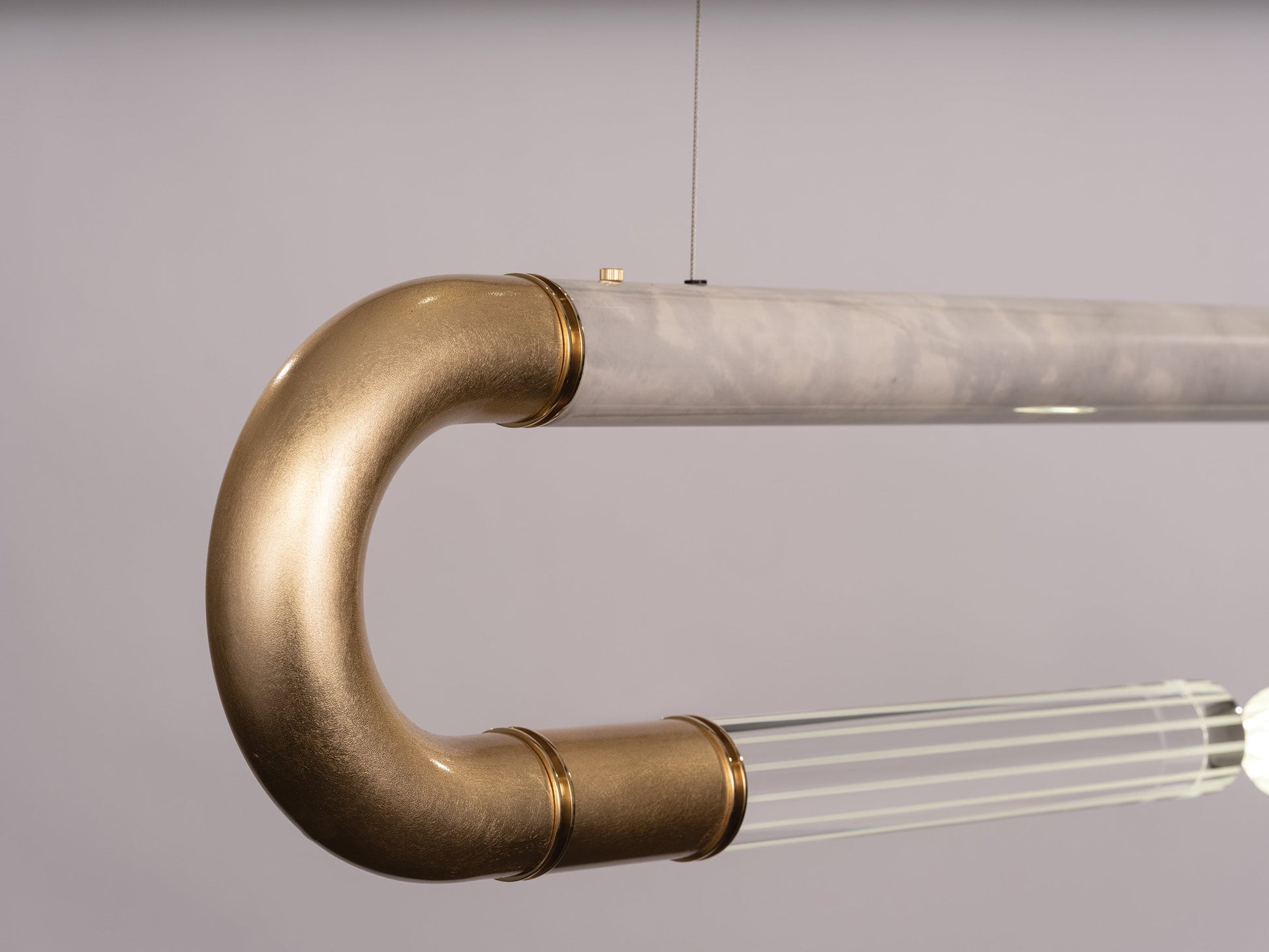 52-Inch Curved Linear Pendant Light / Ombre Bronze/No Skin / Brass
