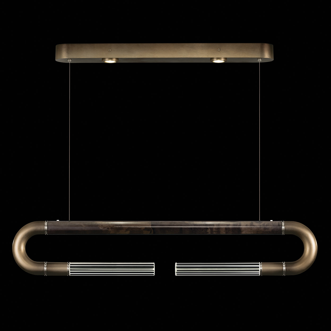 52-Inch Curved Linear Pendant Light / Ombre Silver/No Skin / Brass