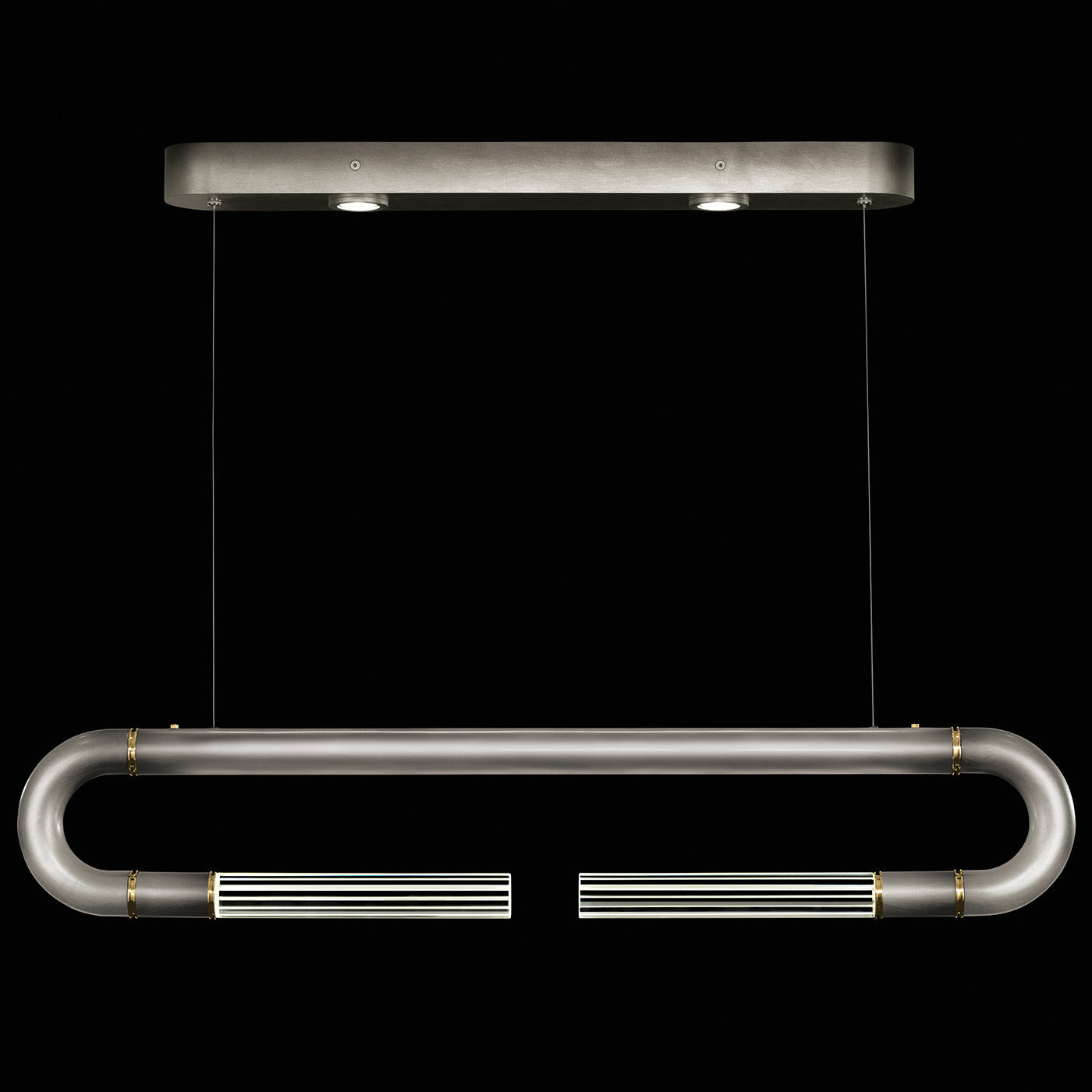 52-Inch Curved Linear Pendant Light / Ombre Silver/Smoke / Brass