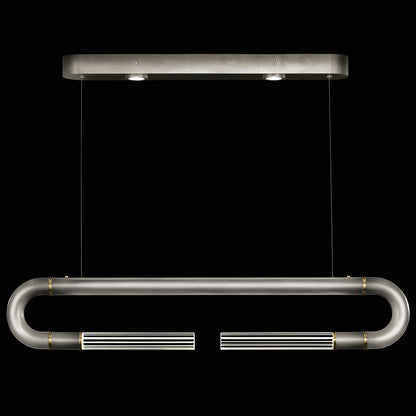 52-Inch Curved Linear Pendant Light / Ombre Silver/Smoke / Brass