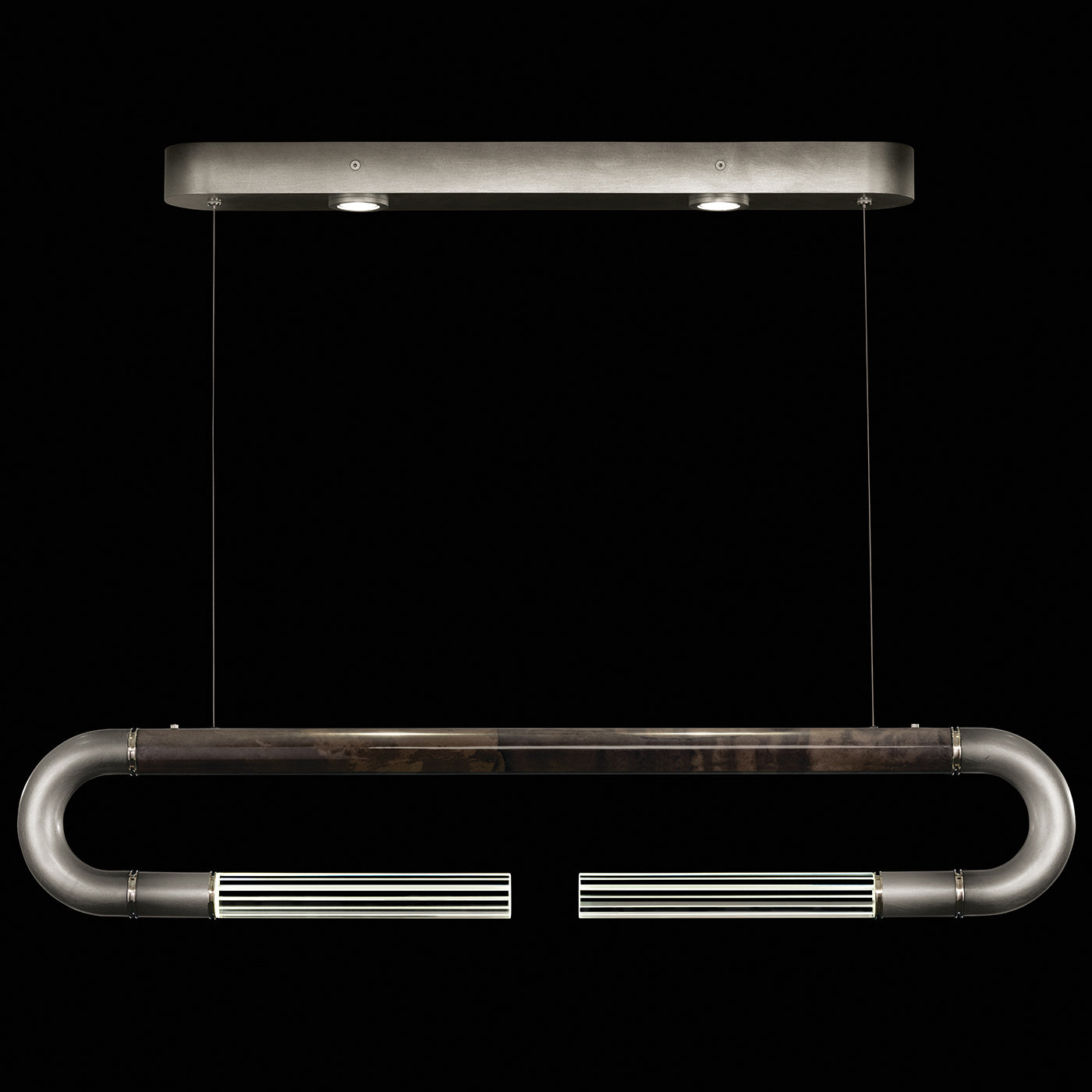52-Inch Curved Linear Pendant Light / Ombre Silver/Charcoal / Brass