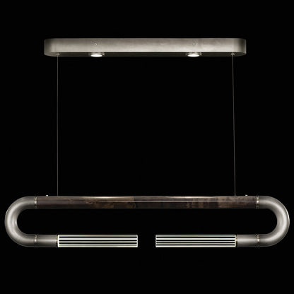 52-Inch Curved Linear Pendant Light / Ombre Silver/Charcoal / Brass