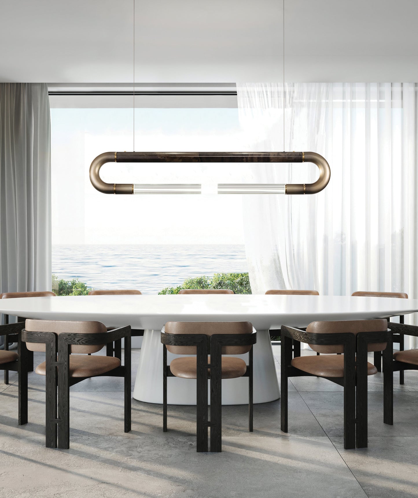 52-Inch Curved Linear Pendant Light / Ombre Silver/Smoke / Nickel