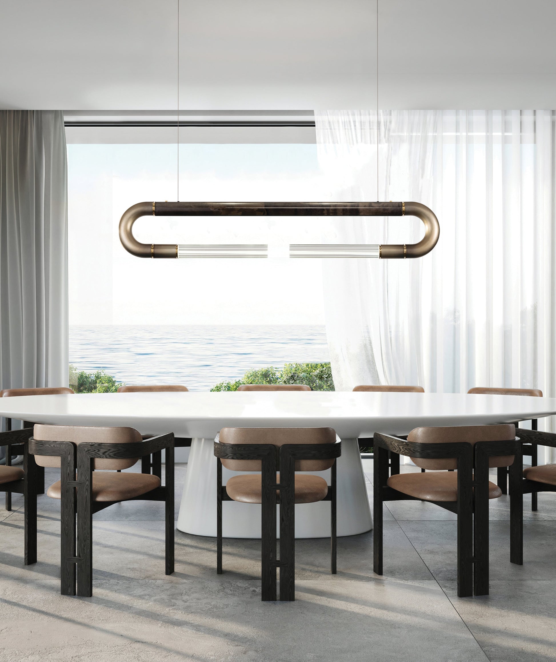 52-Inch Curved Linear Pendant Light / Ombre Silver/Smoke / Nickel
