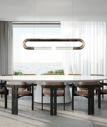 52-Inch Curved Linear Pendant Light / Ombre Silver/Smoke / Nickel