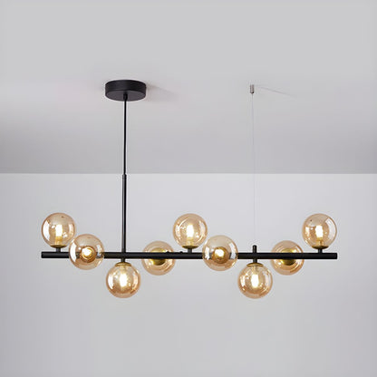 Adjustable Multi-Globe G9 Chandelier / 9-balls: ∅ 32.7″ x H 9.4″ / Black / Milk White