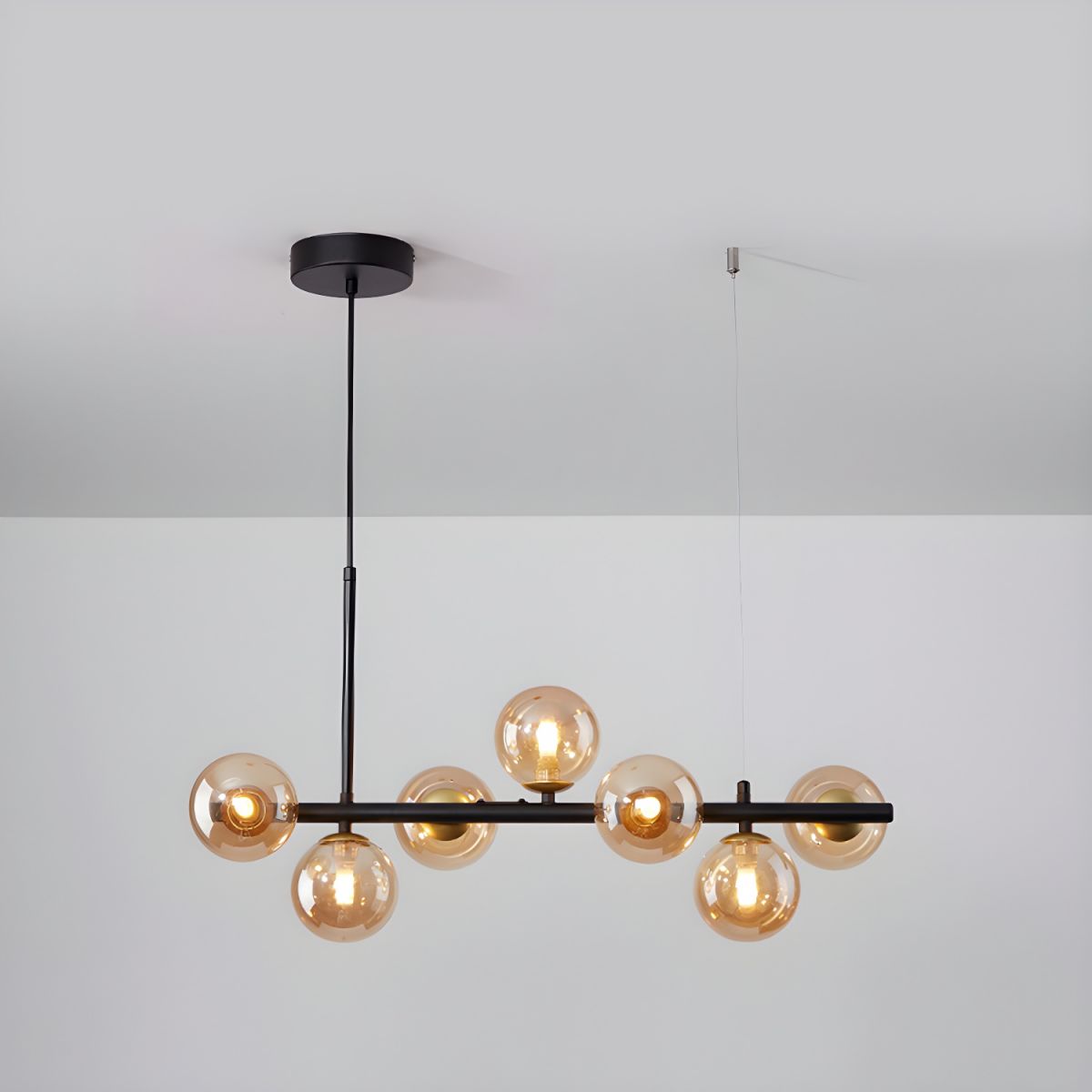 Adjustable Multi-Globe G9 Chandelier / 9-balls: ∅ 32.7″ x H 9.4″ / Gold / Amber