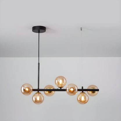 Adjustable Multi-Globe G9 Chandelier / 9-balls: ∅ 32.7″ x H 9.4″ / Gold / Amber