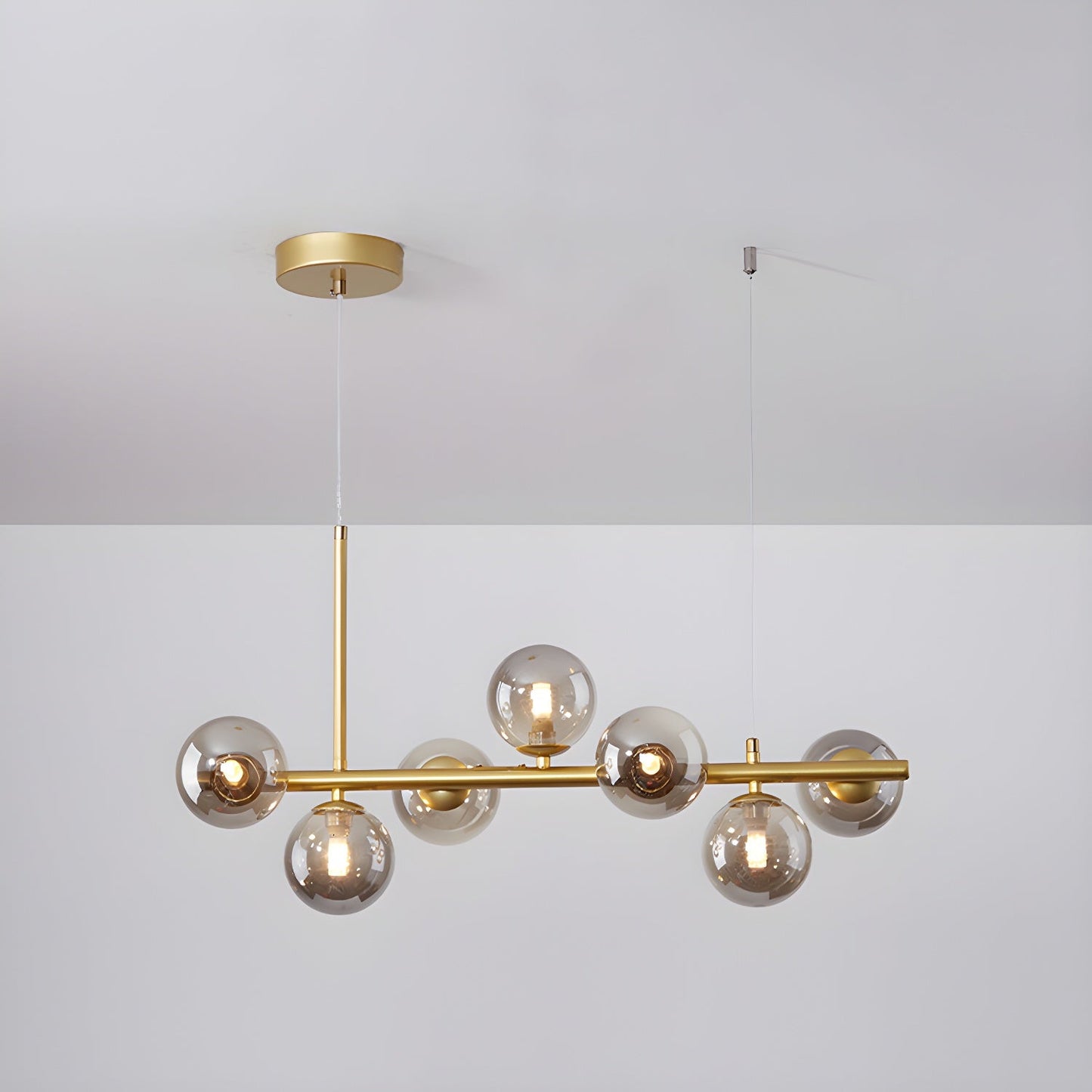 Adjustable Multi-Globe G9 Chandelier / 11-balls: ∅ 39.4″ x H 9.4″ / Black / Smoke Grey
