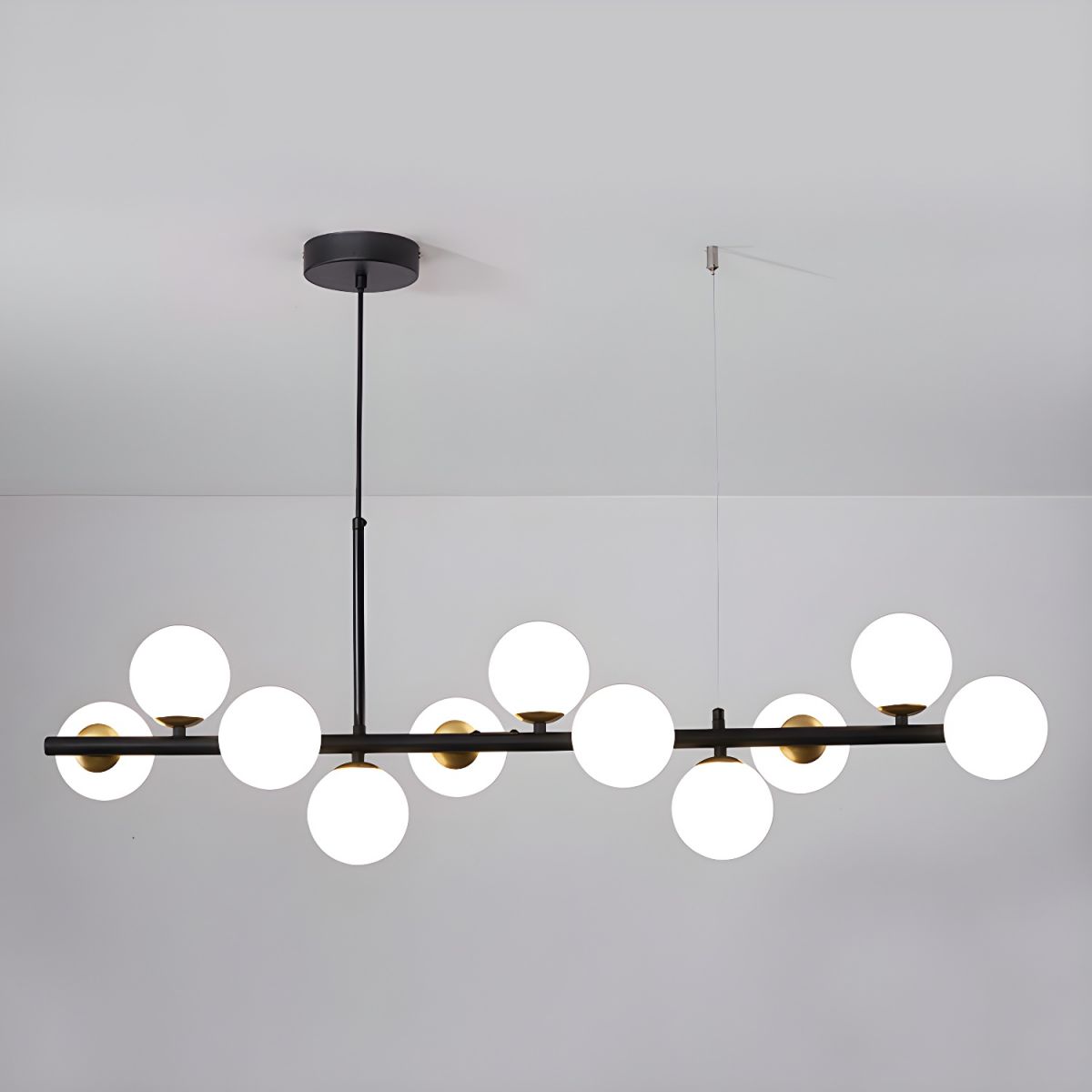 Adjustable Multi-Globe G9 Chandelier / 7-balls: ∅ 25.6″ x H 9.4″ / Black / Milk White