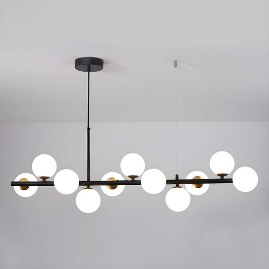 Adjustable Multi-Globe G9 Chandelier / 7-balls: ∅ 25.6″ x H 9.4″ / Black / Milk White