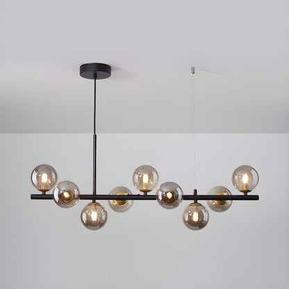 Adjustable Multi-Globe G9 Chandelier / 11-balls: ∅ 39.4″ x H 9.4″ / Black / Amber