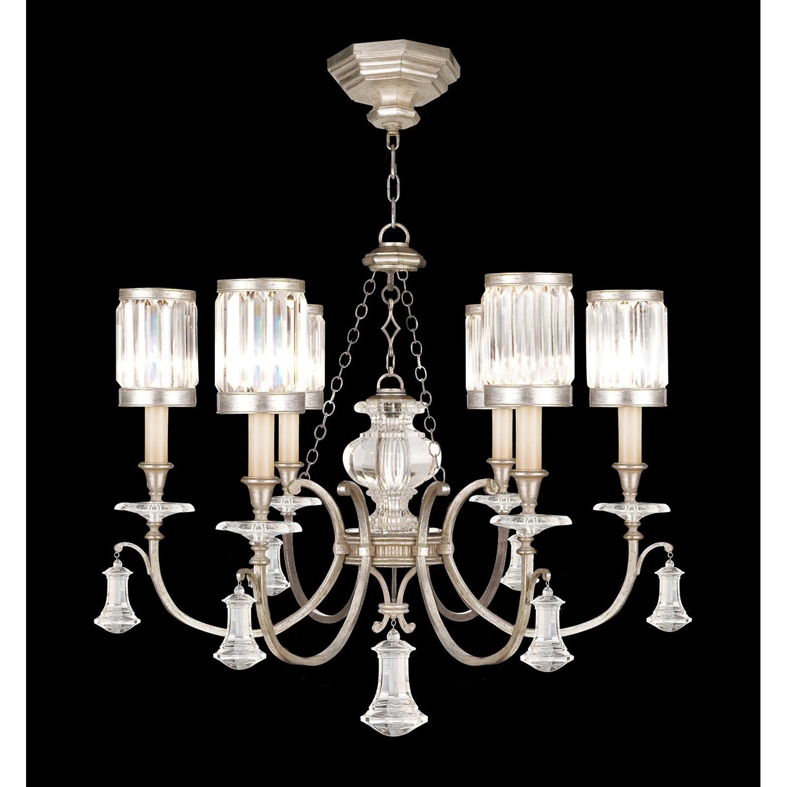 32-Inch Faceted Crystal Chandelier / Silver