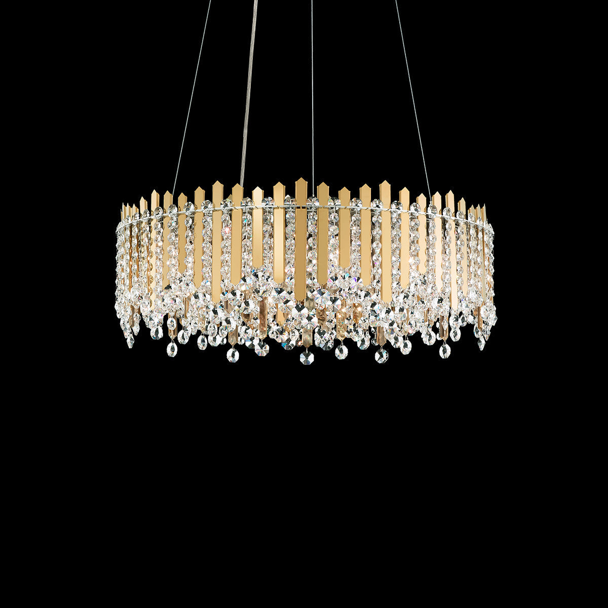 Crystal Strand Metal Bar Pendant Light / Gold Mirror / Clear Crystals From Swarovski