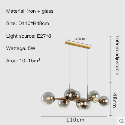 8-Light Nordic Glass Chandelier / Black grey / Warm light
