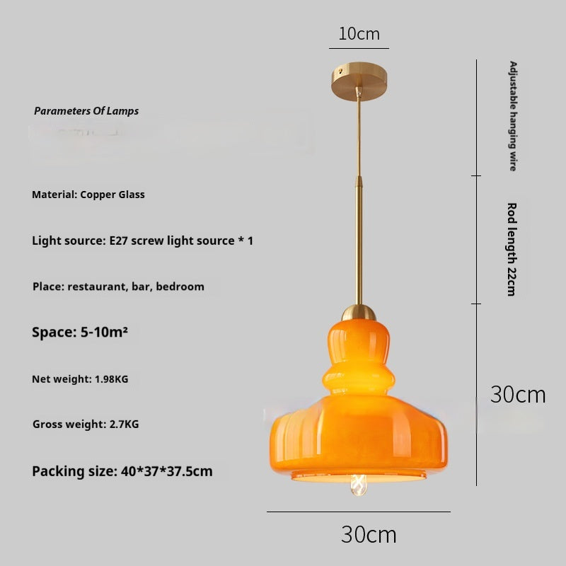 30cm Gourd Glass Pendant Light / No Stroboscope Warm Light / Wrought Iron Beige