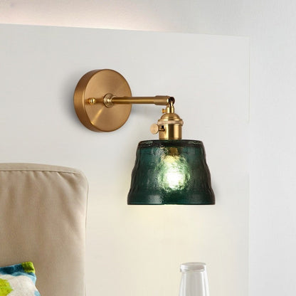 Hammered Glass Brass Wall Light / With LED4W Warm Light / Dark Green Brass Wall Lamp