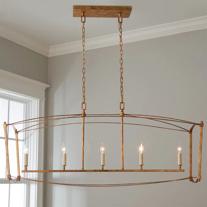 4-Light Iron Stairwell Pendant Light / 4 Heads Gold / Light Source Not Included