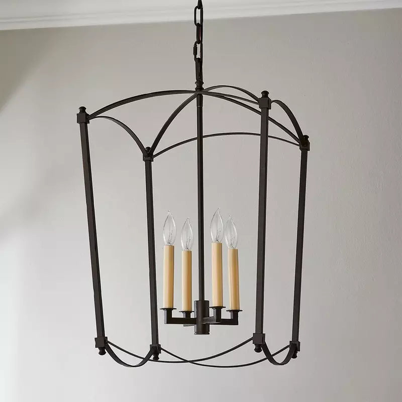 4-Light Iron Stairwell Pendant Light / 4 Heads Black / Light Source Not Included