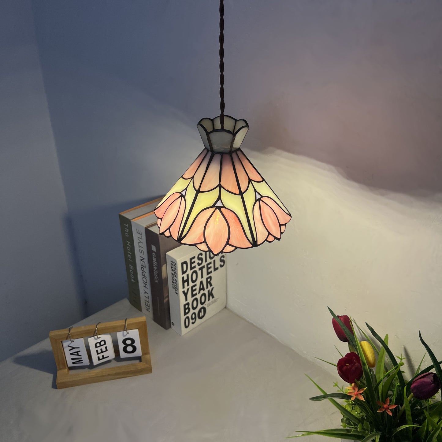 Handmade Floral Glass Pendant Light / Rainbow flowers / 20cm
